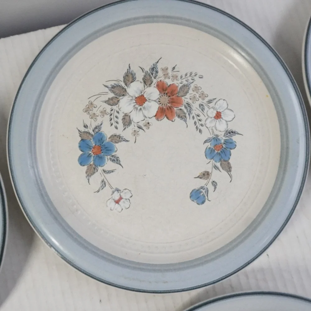 VTG Crowning Fashion Johann Haviland Dinner‎ Plates Floral Blue White Set of 6